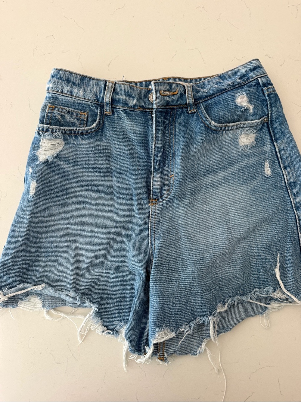 Zara High-Rise Distressed Denim Shorts